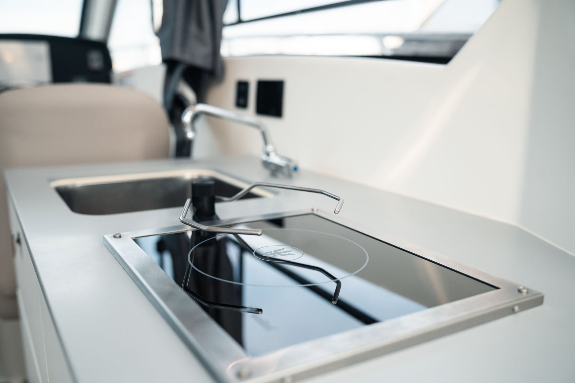 onboard kitchen on the T23 Pilothouse overnight boat