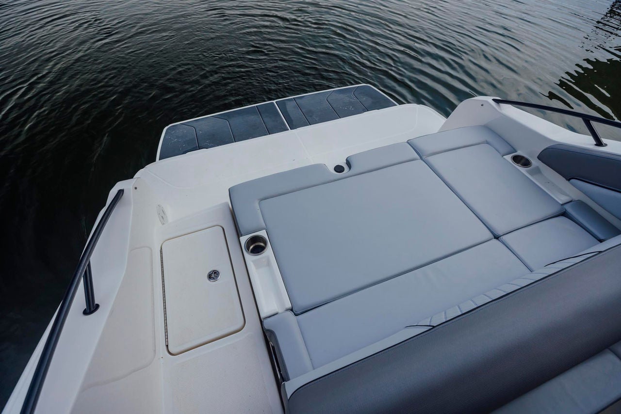 swim platform and sunpad on the rear of the D22i deck boat
