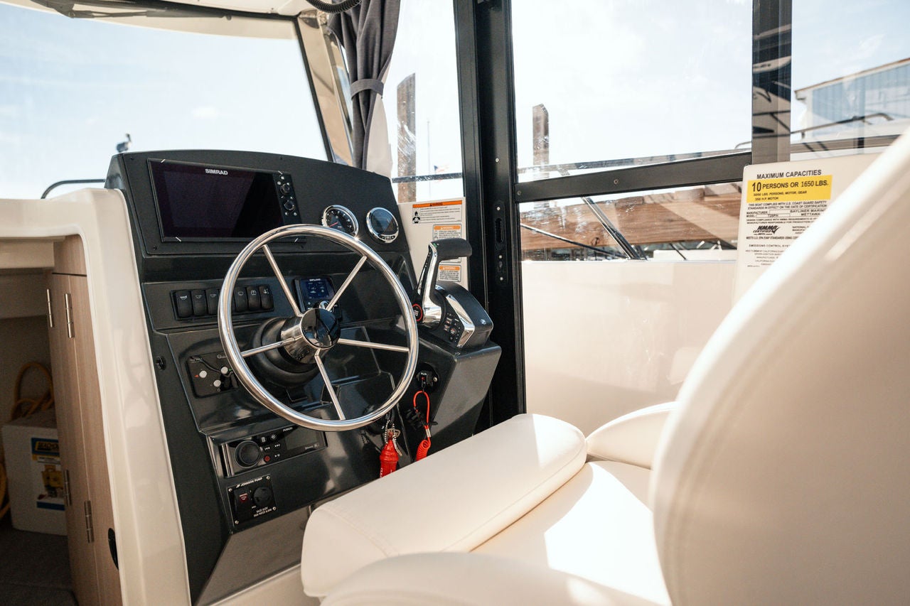 helm on the T23 Pilothouse overnight boat