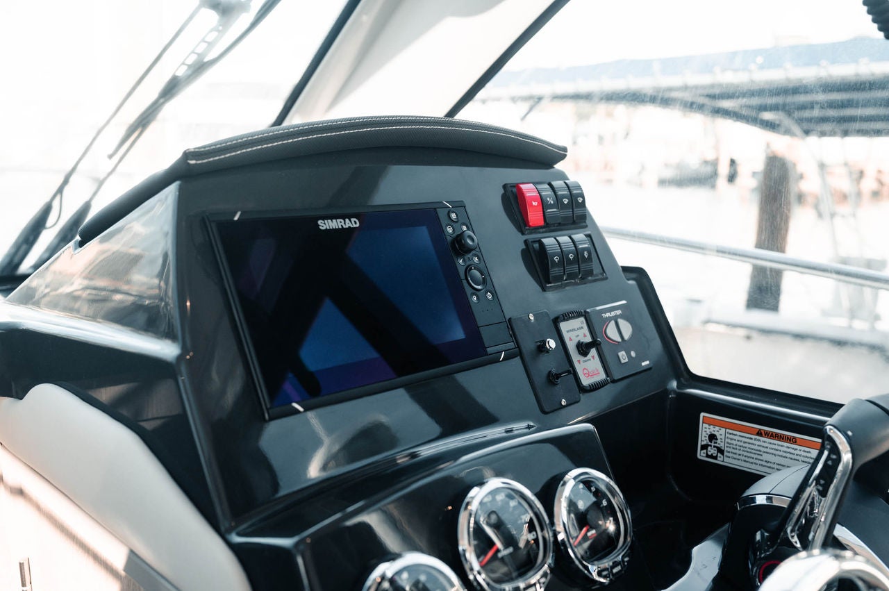 helm of the Trophy T29 Explorer Overnight boat