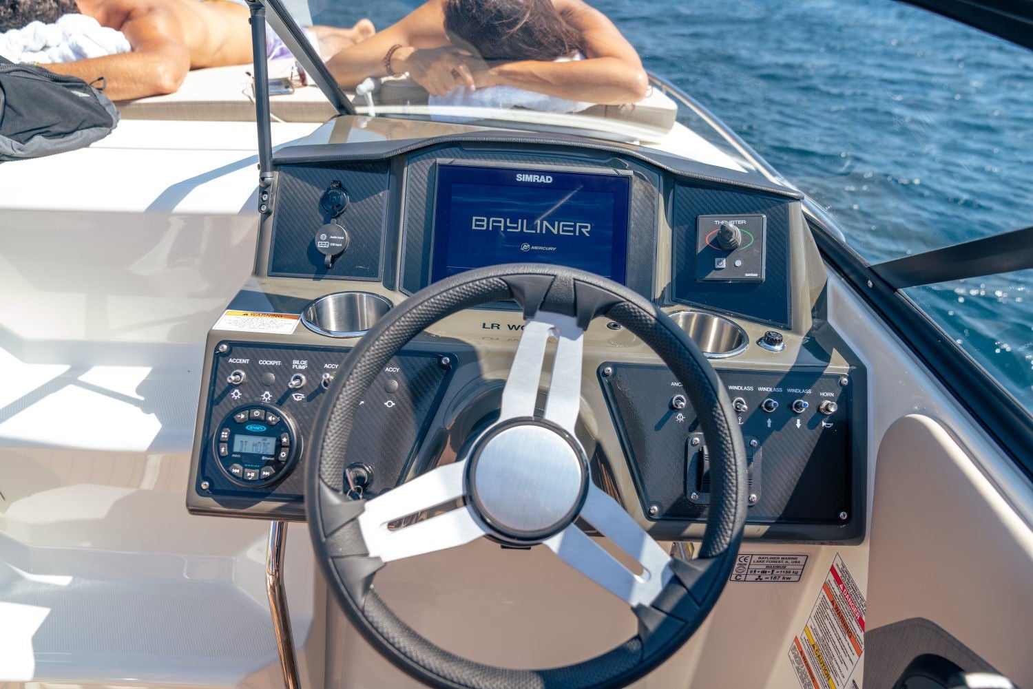 helm of the VR6 Cuddy outboard overnight boat