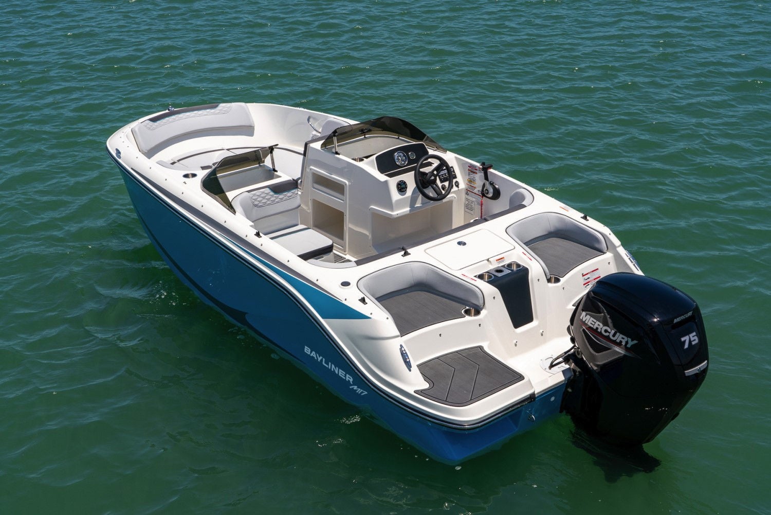 rear view of an M17 deck boat