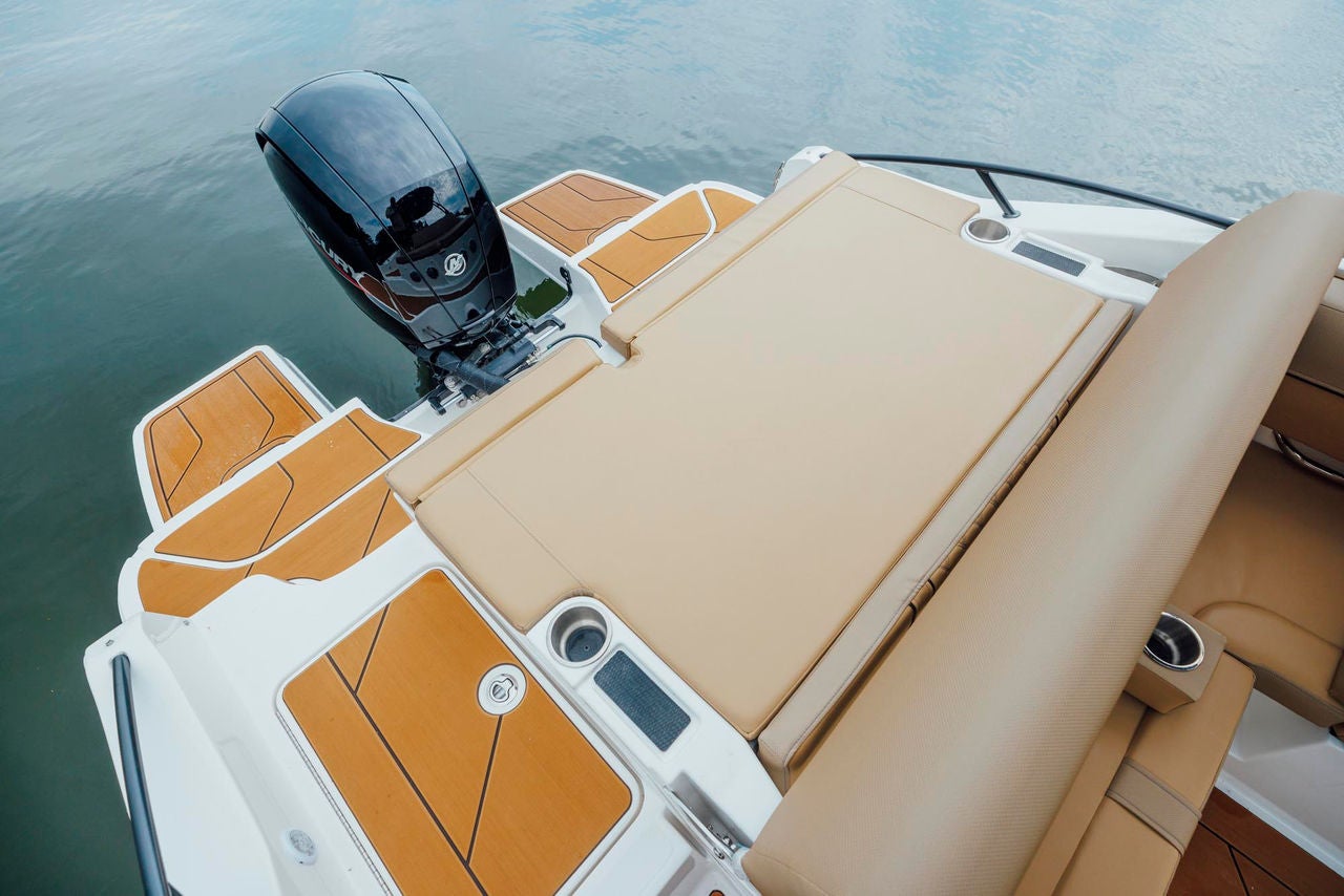 sunpad on the rear of a D20 deck boat
