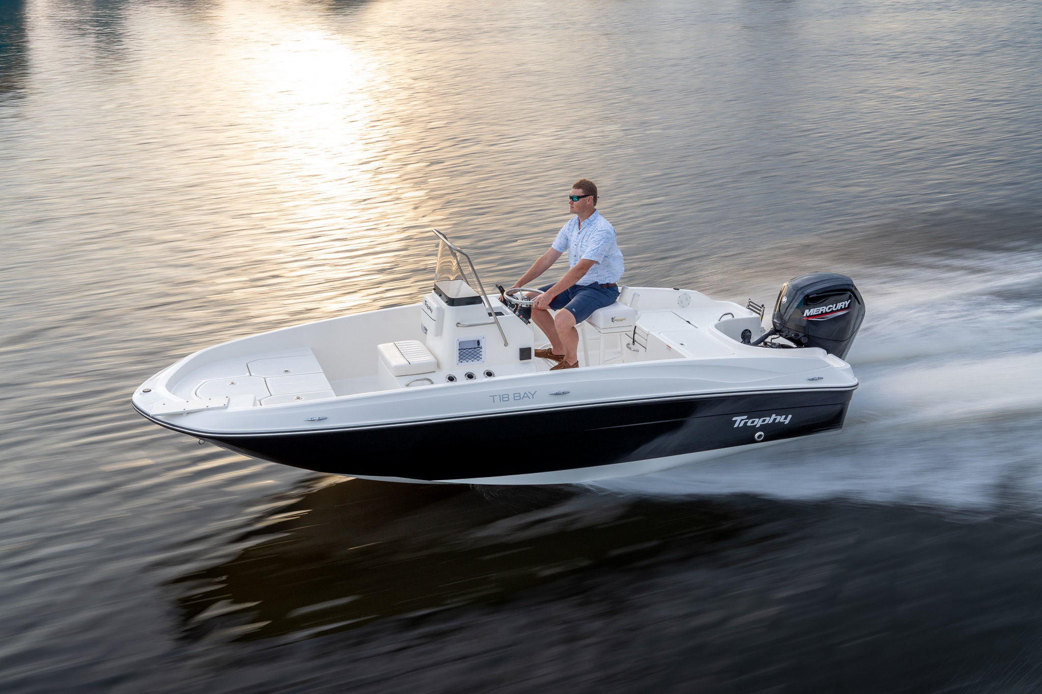 man riding on the Trophy T18 fishing boat