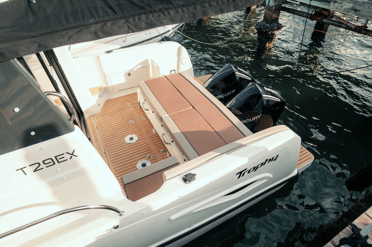 rear of the Trophy T29 Explorer Overnight boat