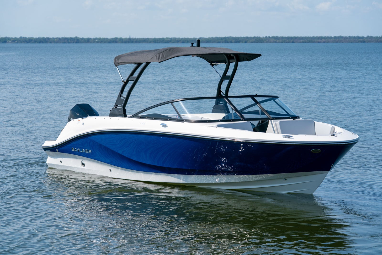 Blue V22 Bowrider in the water