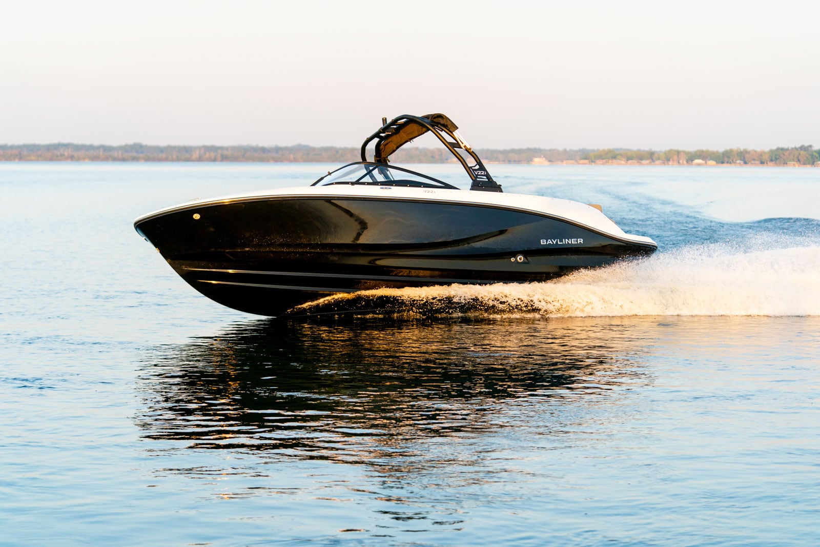 black V22I bowrider running on the water