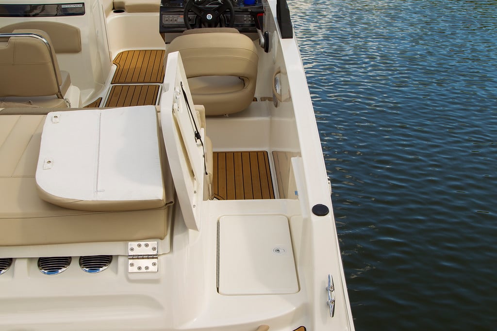 fold up seat on the back of the VR6 bowrider boat