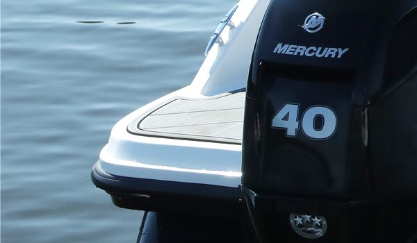 Mercury engine on the transom of the M15